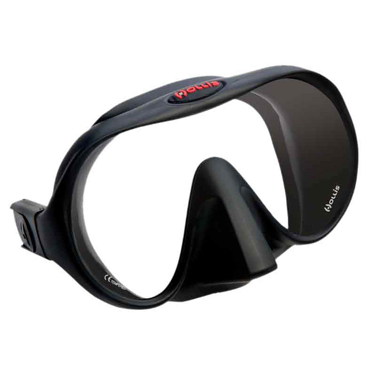 Hollis M-1 MASK frameless black diving mask with ultra-clear glass lens and silicone skirt for wide, distortion-free underwater vision