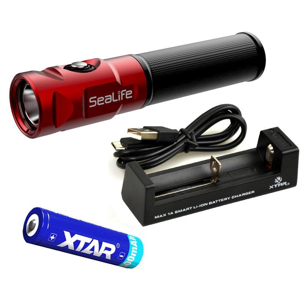 SeaLife Sea Dragon Mini 900S dive light kit with rechargeable battery and USB charger