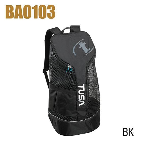 Tusa BA-0103 Mesh Backpack with large main compartment, padded straps, and extended zipper for easy access