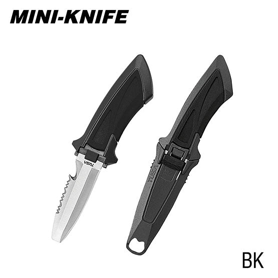 Tusa FK-11 Mini-Knife with blunt tip, compact design, and hose attachment for easy access