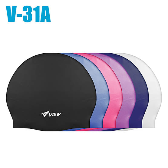 Tusa View V-31A Swim Cap in blue silicone with wrinkle-free design and small logo