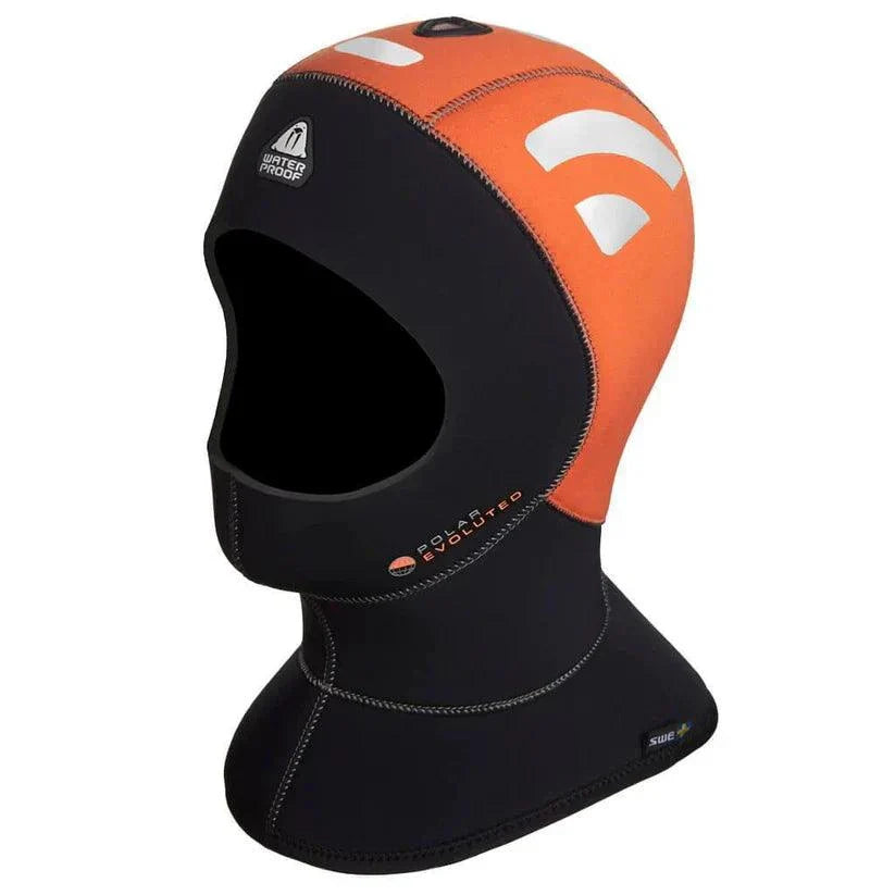 Waterproof H1 high visibility orange hood with reflective patches and bib designed for sea safety