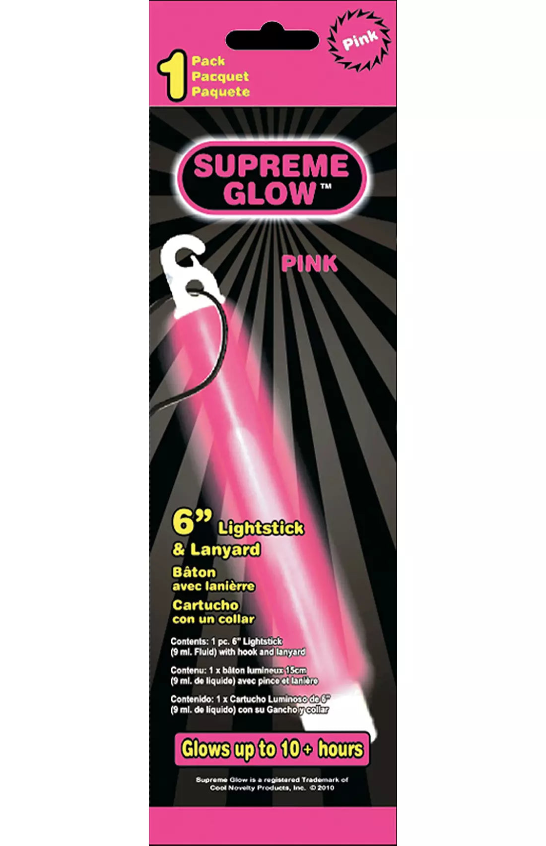 Pink Supreme Glow Stick 6 inch with lanyard glowing up to 10 hours