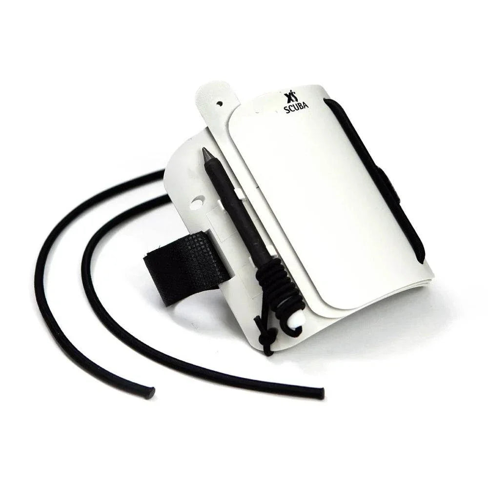 XS-Scuba Folding Wrist Slate with three writing surfaces, graphite pencil, and attachment straps