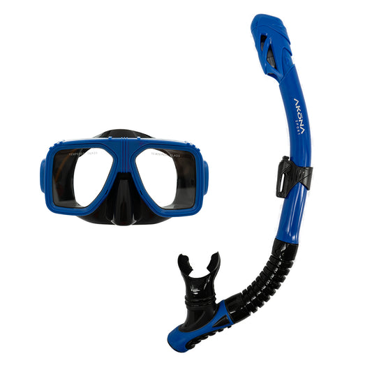 Akona Adult Mask & Snorkel Set - Blue/Black Silicone