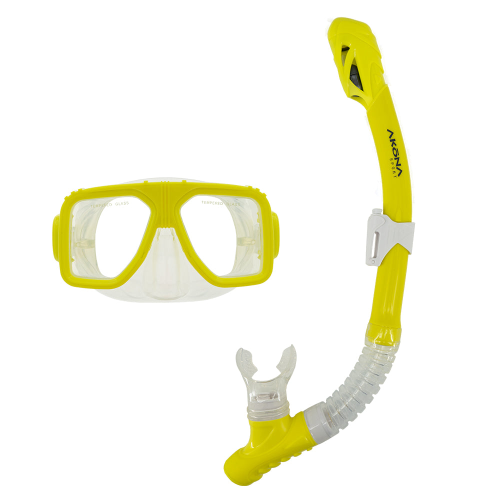 Akona Adult Mask & Snorkel Set - Yellow/White Silicone