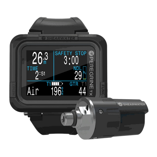 Shearwater Peregrine TX dive computer with Swift transmitter combo for air integration.