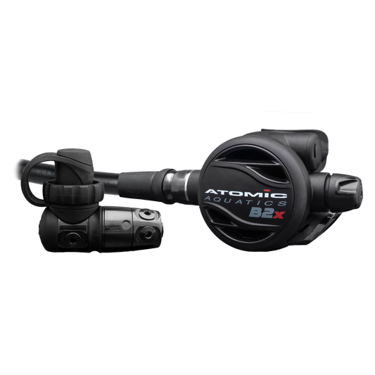 Atomic Aquatics B2x Unsealed brass regulator with titanium second stage and black DLC first stage