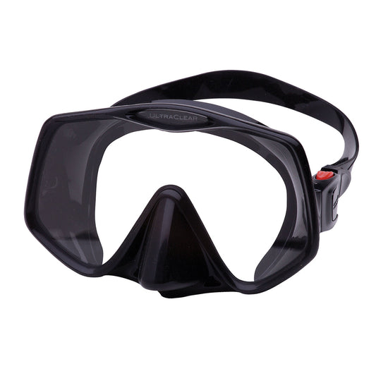 Atomic Aquatics Frameless 2 diving mask with dual hardness silicone skirt and UltraSoft face seal for comfort and fit