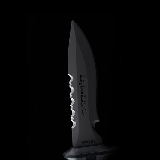 Atomic Aquatics Ti6 Titanium knife with 4-inch curved blade and lockable sheath