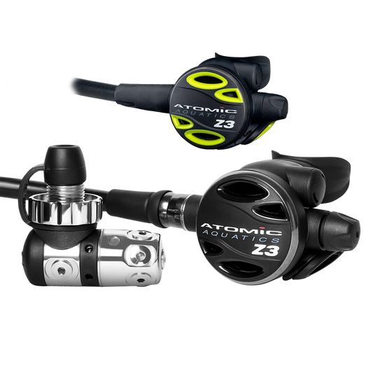 Atomic Aquatics Z3 Kit scuba diving regulator set with chrome-plated brass first stage and Z3 second stage for smooth breathing