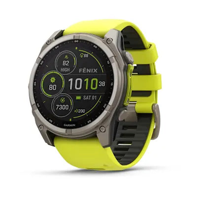 fēnix® 8 – 51 mm, Solar — Sapphire, Titanium with Amp Yellow/Graphite Silicone Band