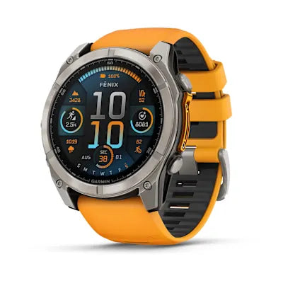 fēnix® 8 – 51 mm, AMOLED — Sapphire, Titanium with Spark Orange/Graphite Silicone Band