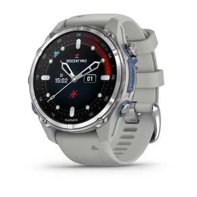 Descent™ Mk3 – 43 mm — Stainless Steel with Fog Gray Silicone Band