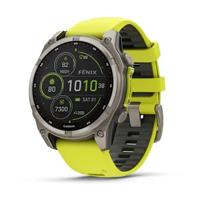 fēnix® 8 – 47 mm, Solar — Sapphire, Titanium with Amp Yellow/Graphite Silicone Band