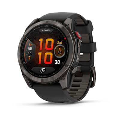fēnix® 8 Pro – 51 mm, AMOLED — Sapphire, Carbon Gray DLC Titanium with Black/Pebble Gray Silicone Band