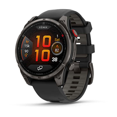 fēnix® 8 Pro – 47 mm, AMOLED — Sapphire, Carbon Gray DLC Titanium with Black/Pebble Gray Silicone Band