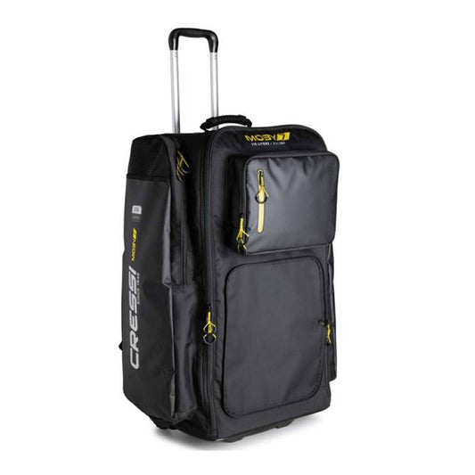 Cressi Moby 7 Trolley Bag in black and yellow with durable design and multiple pockets.
