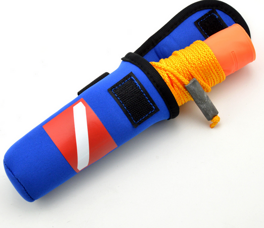 Innovative Scuba Concepts highly visible surface marker buoy in blue pouch with orange reel