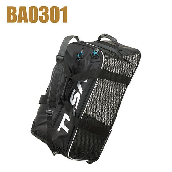 Tusa BA0301 Mesh Roller Bag with large compartment, wheels, and multiple carry handles for dive gear transport