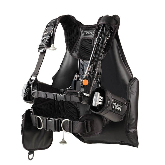Tusa BC0203B BB React BCD scuba buoyancy control device with React harness system and RiteTite buckles