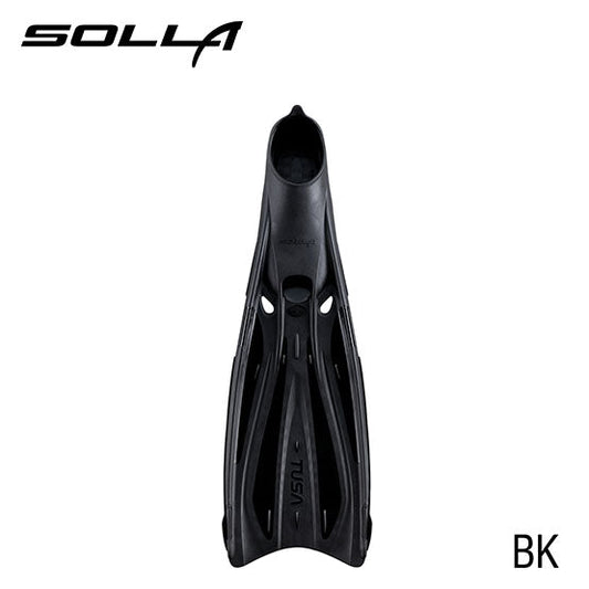Tusa FF-23 Solla full foot fins with ForcElast technology and angled blade design in black, cobalt blue, and flash yellow colors