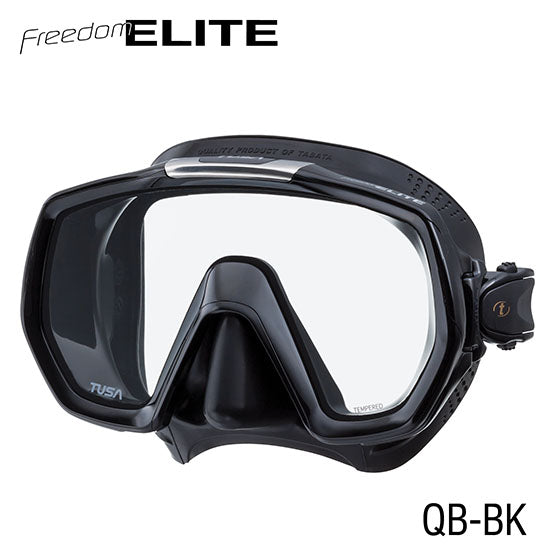Tusa M1003 Freedom Elite black silicone dive mask with wide single lens and adjustable 180° buckle system