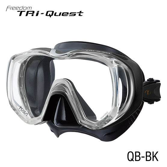 Tusa M3001 Freedom Tri-Quest black silicone snorkel mask with panoramic lens and 3D strap for a secure fit