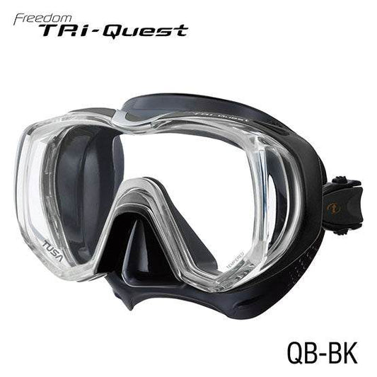 Tusa M3001 Freedom Tri-Quest black silicone snorkel mask with panoramic lens and 3D strap for a secure fit