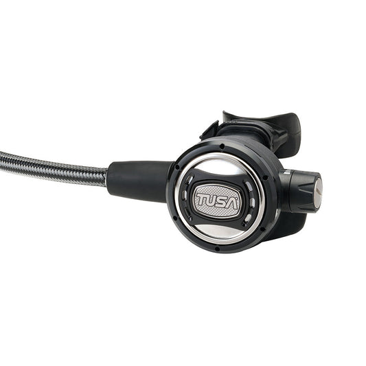 Tusa RS609 Regulator with stainless steel 2nd stage and flexible white Miflex hose for easy breathing and reduced jaw fatigue