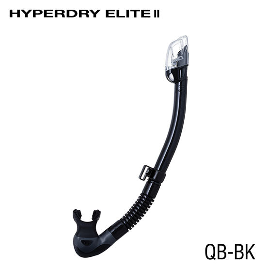 Tusa SP0101 Hyperdry Elite II snorkel in black silicone with low-profile dry top and angled purge chamber