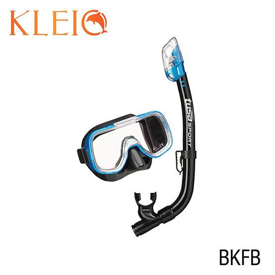 Tusa Sport UC-2022P youth snorkel set with dry top snorkel and single-window blue mask