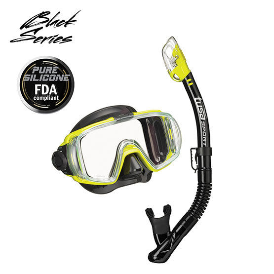 Tusa Sport UC-3125PQB Visio Tri-Ex adult snorkeling mask and snorkel combo with 168° panoramic view and pure silicone design