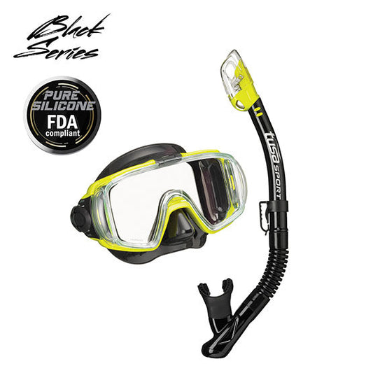 Tusa Sport UC-3125PQB Visio Tri-Ex adult snorkeling mask and snorkel combo with 168° panoramic view and pure silicone design