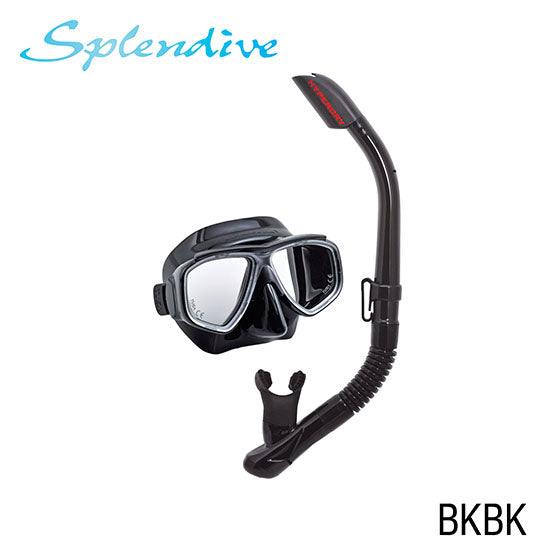 Tusa Sport UC-7519P Splendive black snorkel and mask combo with pure silicone skirt and Hyperdry technology