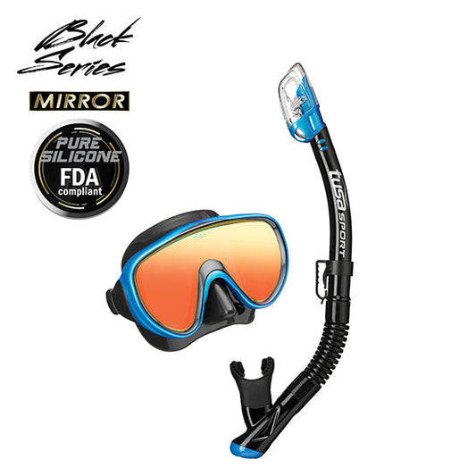 Tusa Sport UC1625PMQB Serene adult snorkel mask combo with mirror lens and pure silicone components