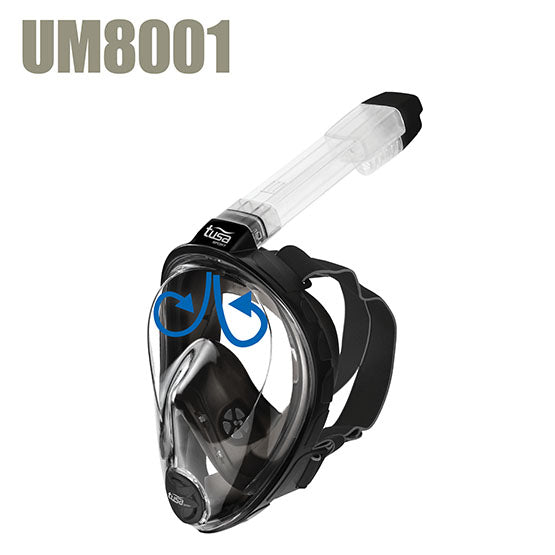 Tusa Sports UM8001 full-face snorkeling mask black with dry top snorkel and anti-fog technology for comfortable breathing and wide vision