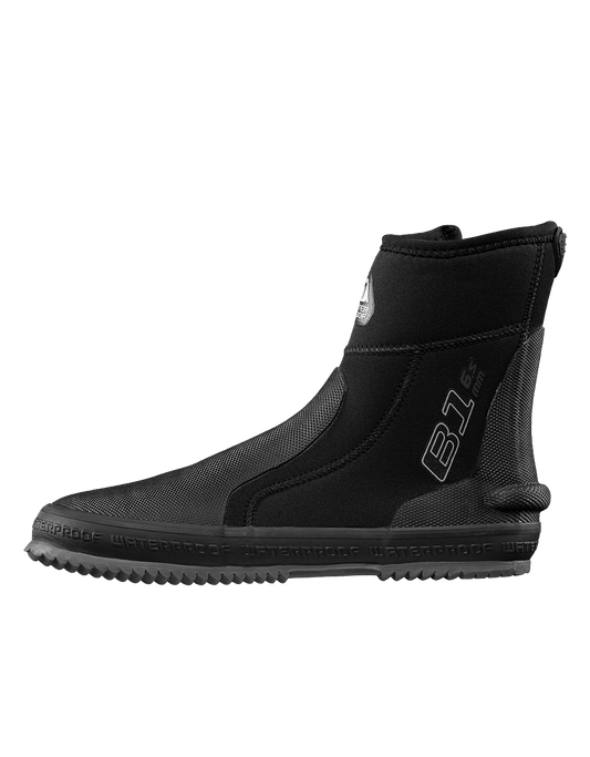 Waterproof B1 6.5mm dive boot with extra long zipper, angled footbed, and reinforced heels for cold water protection