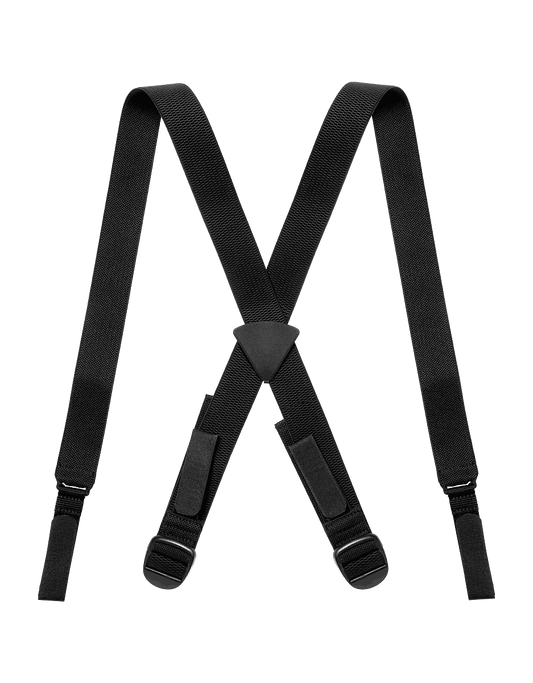 Waterproof drysuit with pre-mounted tabs for optional suspenders