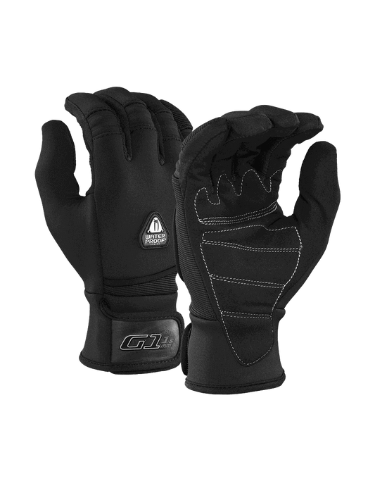 Waterproof G2 1.5mm black neoprene 5 finger diving gloves with Amara leather palm and Velcro closure