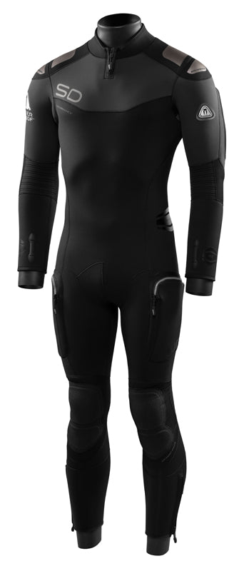 Waterproof SD Neoflex men's 7mm semi-dry black and grey wetsuit with flexible neoprene and reinforced kneepads