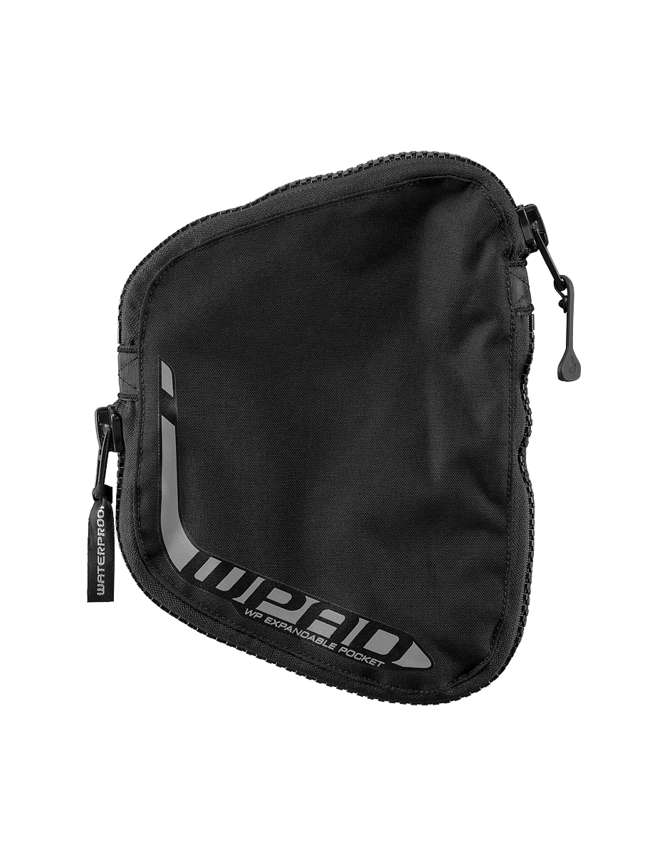 Waterproof WPAD advanced expandable pocket with double velcro fastener, central D-ring, and YKK zipper on suit